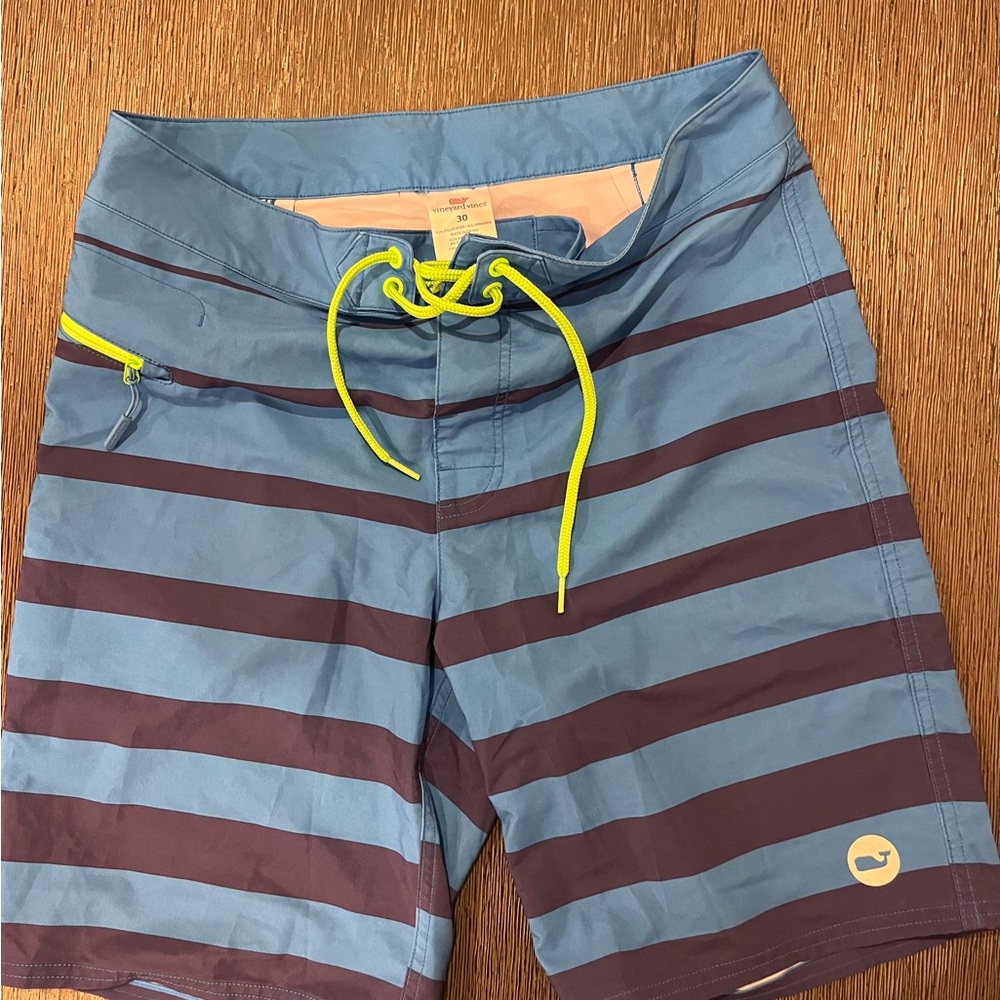 Vineyard Vines Blue and Brown Striped Board Shorts
